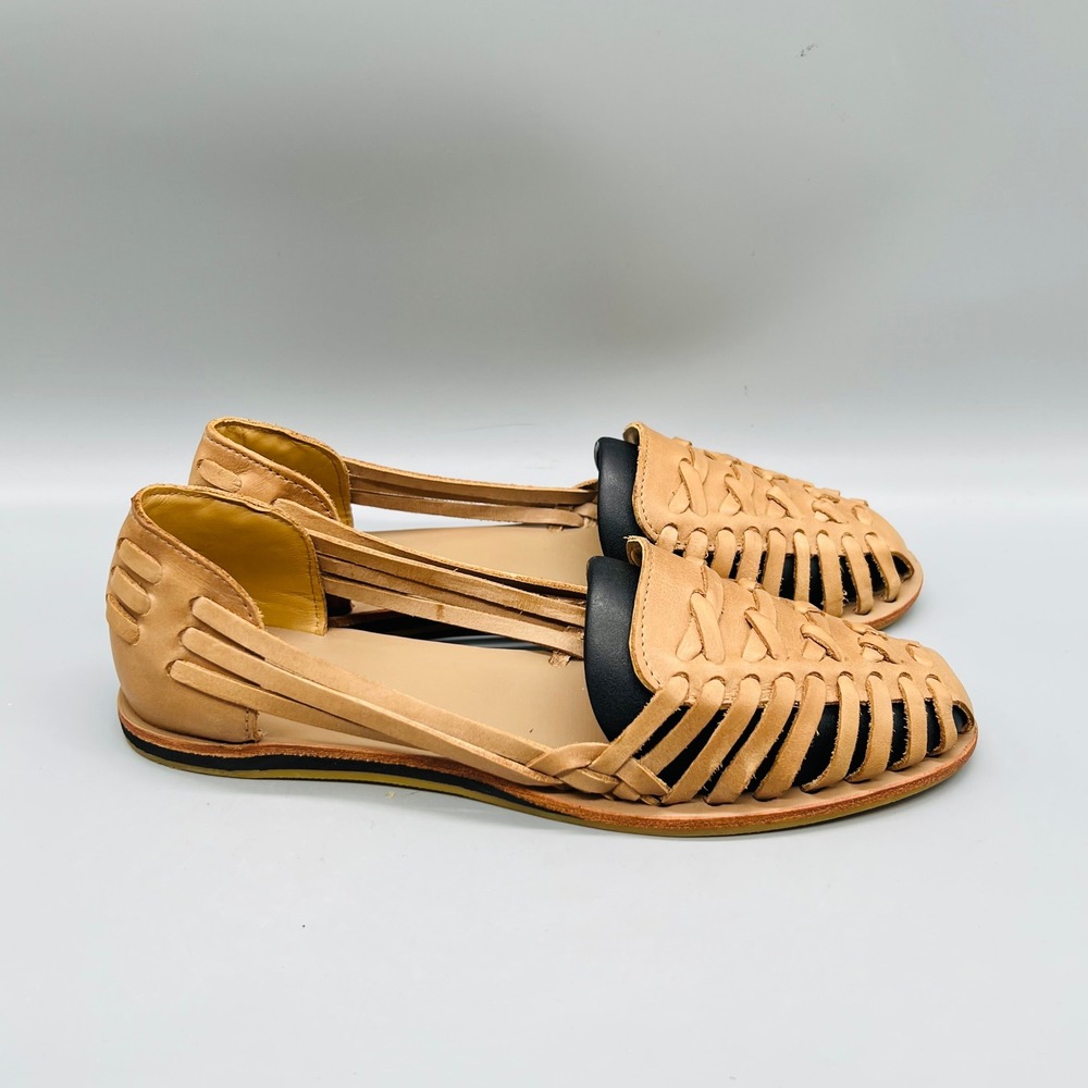 Nisolo Sandals Womens 8.5 Brown Leather Huarache Woven Flats Slip On Shoes